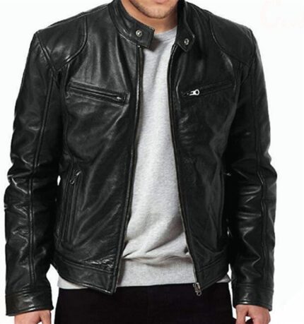 Men's Black Stand Collar Coats Motorcycle Autumn Casual jacket