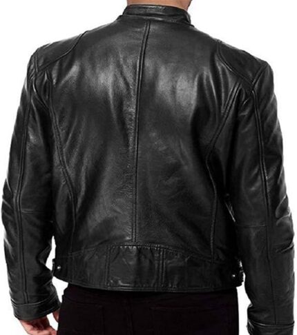 Men's Black Stand Collar Coats Motorcycle Autumn Casual jacket - Back