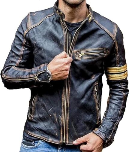 Mens Vintage Cafe Racer Distressed Biker Leather Jacket