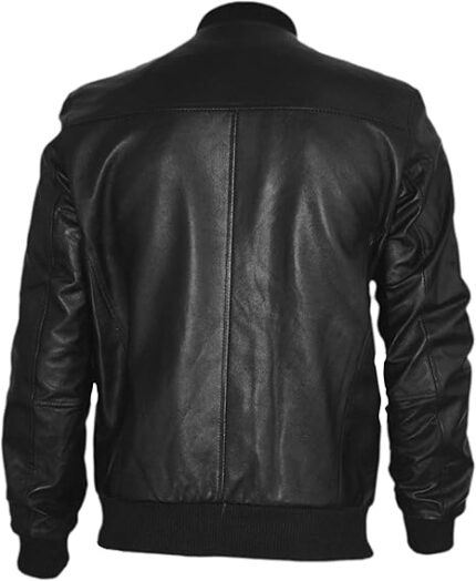 Unique Leather Bomber Jacket Men Black Leather Jackets for Mens Motorcycle Bomber Style Jackets for Men - Back