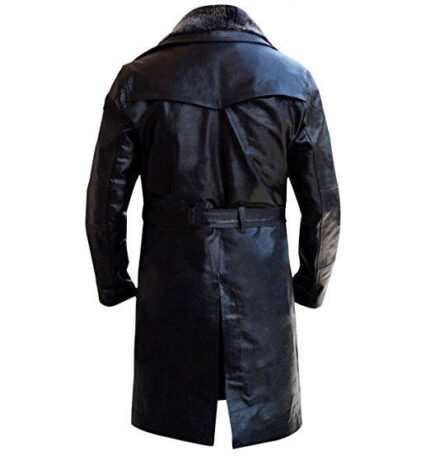 German Classic Law Officer Black Leather Trench Coat - Back