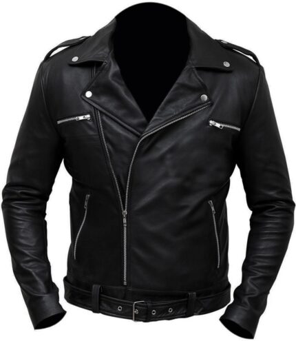 Men’s Black Leather Motorcycle Biker Jacket Sheepskin Leather