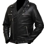 Men’s Black Leather Motorcycle Biker Jacket Sheepskin Leather - front