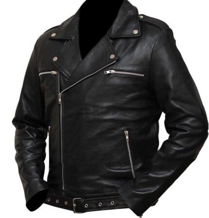 Men’s Black Leather Motorcycle Biker Jacket Sheepskin Leather - front