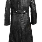 German Classic Officer WW2 Vintage Military Uniform Black Leather Trench Coat - Back Side