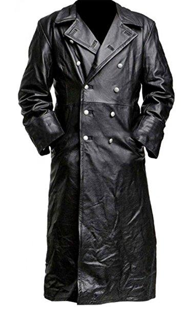 German Classic Officer WW2 Vintage Military Uniform Black Leather Trench Coat