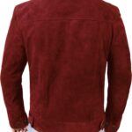 Mens Suede Leather Biker Jacket Western Cowboy Style Genuine Goat Suede Trucker Jacket Maroon Leather Jacket Men