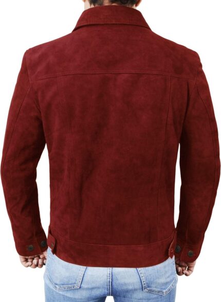 Mens Suede Leather Biker Jacket Western Cowboy Style Genuine Goat Suede Trucker Jacket Maroon Leather Jacket Men