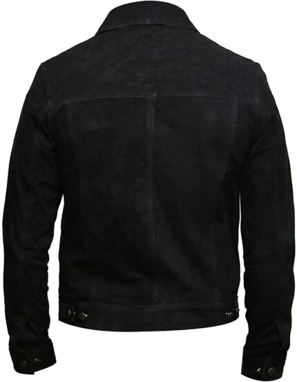 MJ0008 - Suede Trucker Jacket Men - Mens Brown Western Style Cowboy Suede Leather Coat-backside