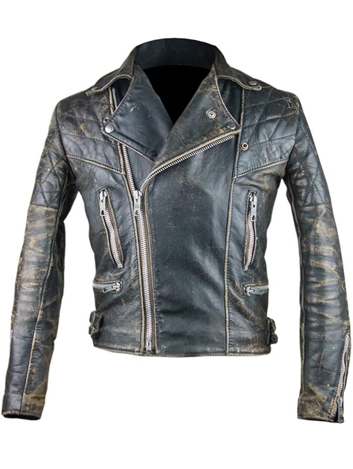 MJ0009 - Genuine Distressed Black Leather Jacket