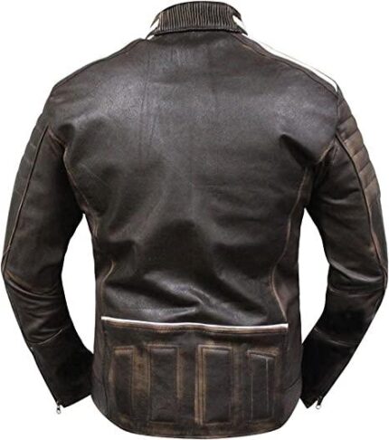 MJ0010 - AR Mens Cafe Racer Moto Style Stripped Biker Distressed Brown Leather Jacket for Men Jackets for Men-bacck side