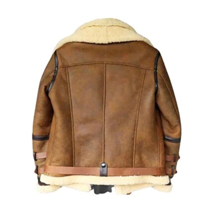 MJ0012 - RAF Sheepskin Fur Coat Mens B3 Bomber Jacket Men Shearling Coat Aviator Pilot Brown Bomber Fur leather jacket-back side