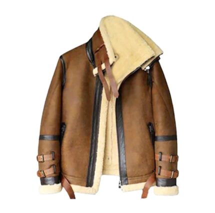 MJ0012 - RAF Sheepskin Fur Coat Mens B3 Bomber Jacket Men Shearling Coat Aviator Pilot Brown Bomber Fur leather jacket