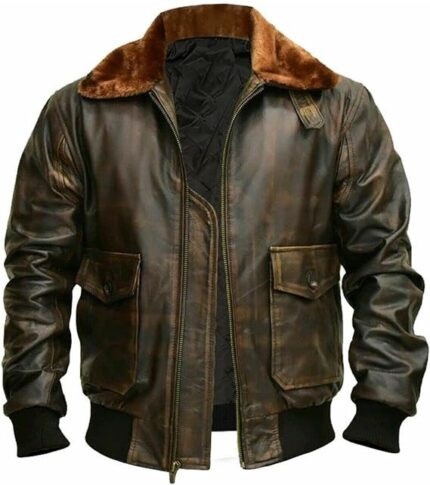 Elite Men's Distressed Brown G1 Aviator A2 Bomber Leather Jacket