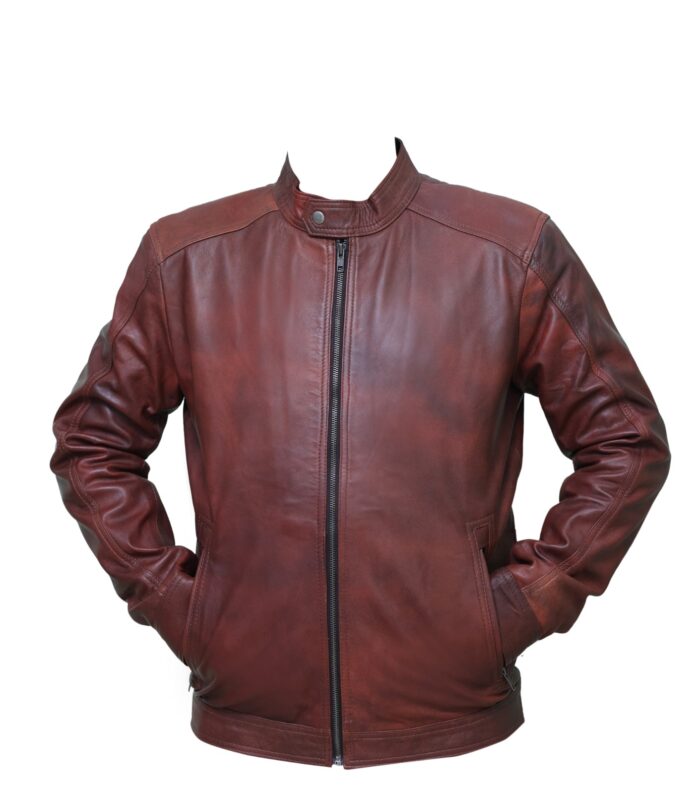 MJ0021 - MAG Leather Men's Café Racer Biker Maroon Vintage Plain Motorcycle Real Leather Jacket for Men