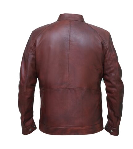 MJ0021 - MAG Leather Men's Café Racer Biker Maroon Vintage Plain Motorcycle Real Leather Jacket for Men-back