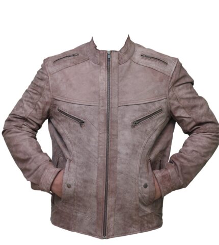 MJ0022 - Men's Distressed Brown Leather Jacket