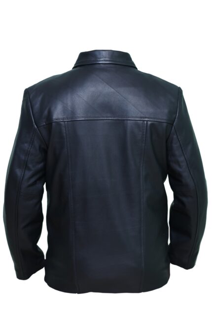 MJ0023 - MAG Leather Men's Café Racer Biker Bue Vintage Plain Motorcycle Real Leather Jacket for Men-back