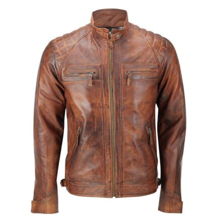 MJ0026 - Men's Genuine Vintage Distressed Leather Motorcycle Jacket for Bikers