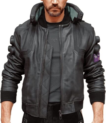 MJ0029 - Original Charcoal Black Ultimate Samurai Punk Gaming Bomber Leather Cosplay Jacket - Men's Cyborg Black Cyber Jacket