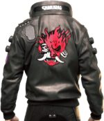 MJ0029 - Original Charcoal Black Ultimate Samurai Punk Gaming Bomber Leather Cosplay Jacket - Men's Cyborg Black Cyber Jacket-back