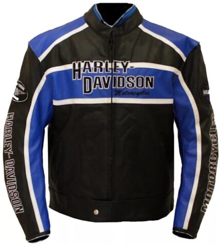 Harley Davidson Jacket Embroidered Motorcycle Men's Jacket Black Genuine Leather