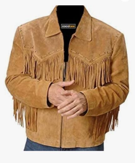 Genuine Leather Suede Western Jacket with Frings Cowboy Native American Jacket Coat