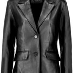 Jild Classic 2-Button Lambskin Leather Blazer Women - Casual Coat Long Sleeves Suit Style Leather Jacket Women