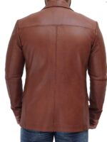 Brandon Tan Mens Leather Blazer Jacket - Back