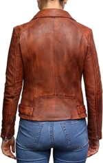 WOMEN’S TAN BROWN VINTAGE BIKER LEATHER JACKET - Back