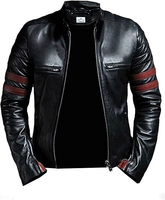 Men's Genuine Lambskin Leather Jacket Black Biker Jacket