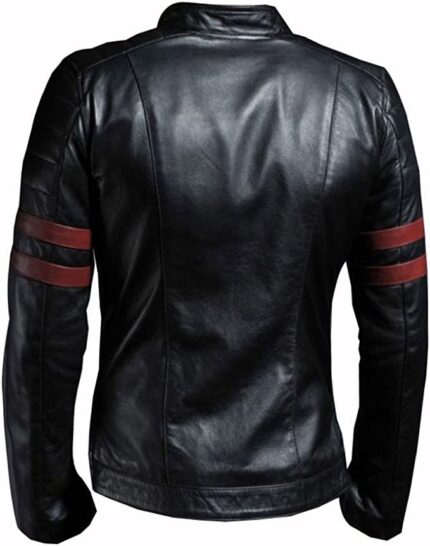 Men's Genuine Lambskin Leather Jacket Black Biker Jacket - back