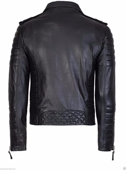 Men's Leather Jacket Motorcycle Biker Genuine Lambskin Leather Jacket - Back