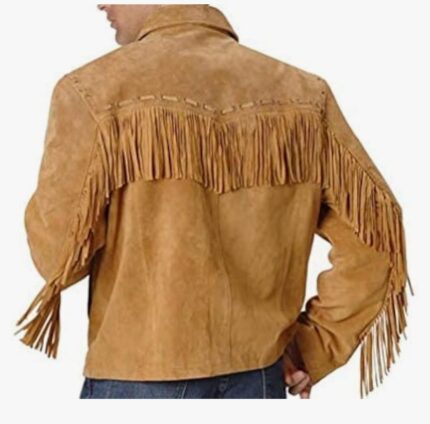 Genuine Leather Suede Western Jacket with Frings Cowboy Native American Jacket Coat - Back