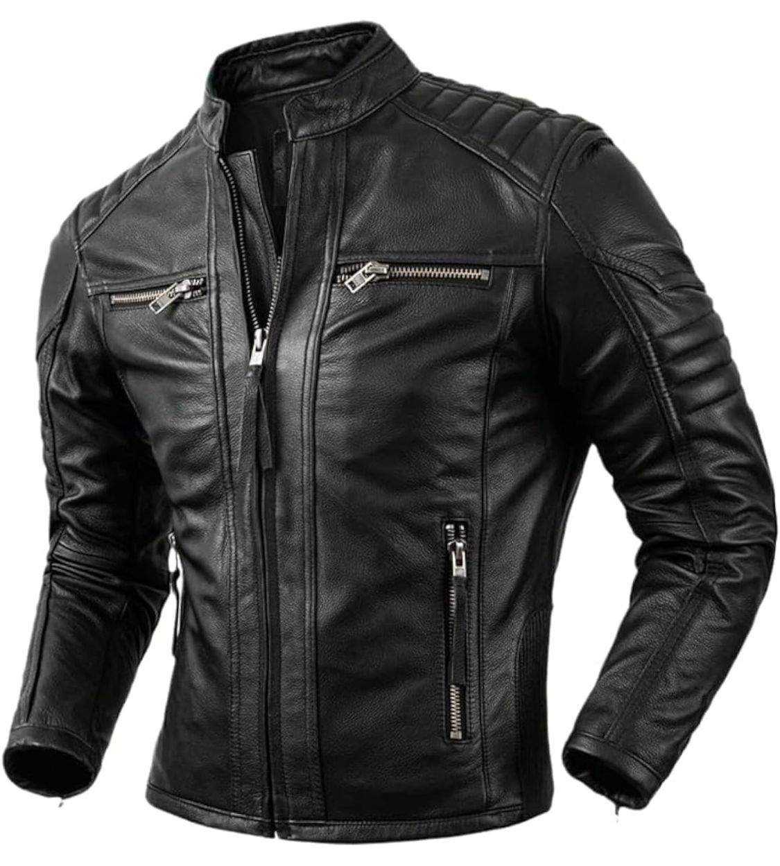 Top-Quality Genuine Leather Jacket Men's Fashion Retro Old Collar Biker Jacket Spring And Autumn New Style