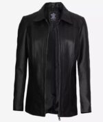 Marsha Womens Three Quarter Long Black Leather Coat - Front Open