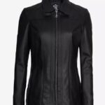 Marsha Womens Three Quarter Long Black Leather Coat