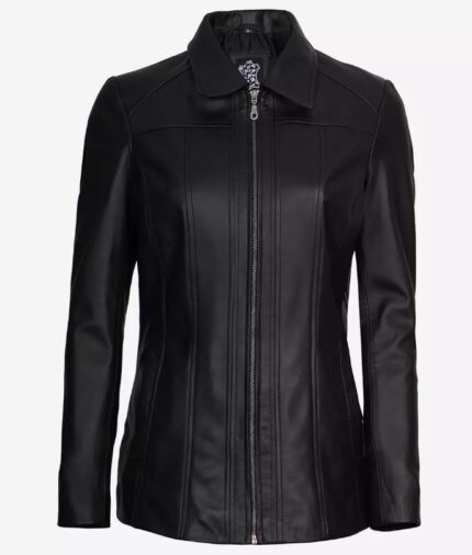 Marsha Womens Three Quarter Long Black Leather Coat