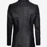 Marsha Womens Three Quarter Long Black Leather Coat - Back