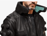 MJ0029 - Original Charcoal Black Ultimate Samurai Punk Gaming Bomber Leather Cosplay Jacket - Men's Cyborg Black Cyber Jacket-left side