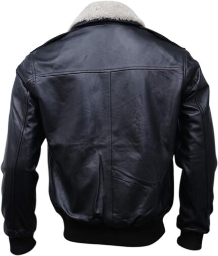 Flight Bomber Leather Jacket Aviator Air Force Jackets for Men with Real Fur Collar - Back