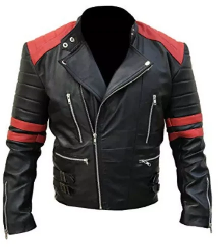 MENS CLASSIC BRANDO DESIGN RED BLACK BIKER GENUINE REAL LEATHER JACKET VINTAGE