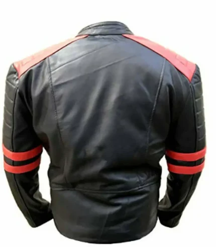 MENS CLASSIC BRANDO DESIGN RED BLACK BIKER GENUINE REAL LEATHER JACKET VINTAGE - Back