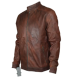 MJ0021 - MAG Leather Men's Café Racer Biker Maroon Vintage Plain Motorcycle Real Leather Jacket for Men-left side